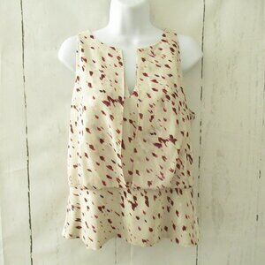 Ann Taylor Top 6 S M Cream Print Sleeveless V Neck